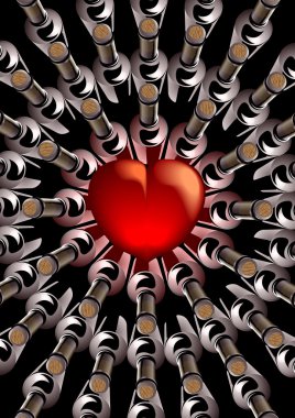 Red heart with bottles of wine clipart