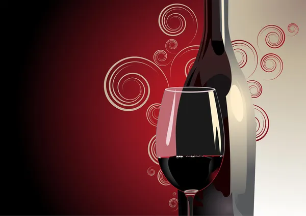 Palack és pohár vörösbor — Stock Vector