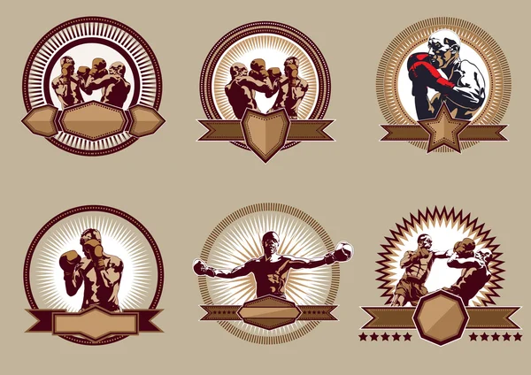 Conjunto de iconos o emblemas deportivos combativos — Archivo Imágenes Vectoriales