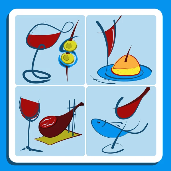 Coloridos bocetos de garabatos de vino español — Vector de stock