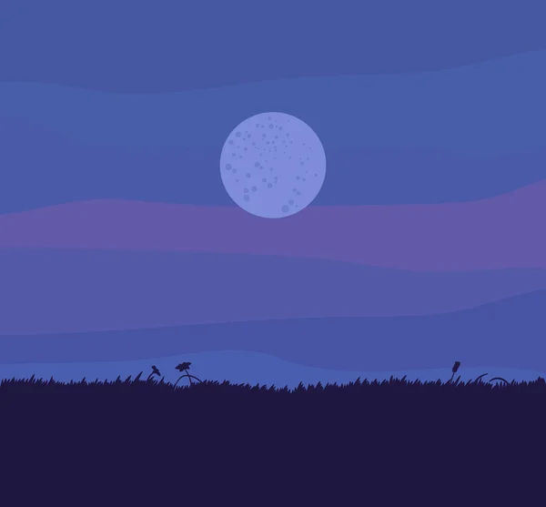 Pomatený scéna, Nokturno, měsíc nad trávy — Stockový vektor