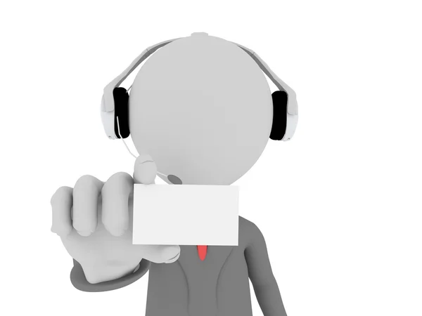 3d Call center operator showing a blank card — Stock Photo, Image