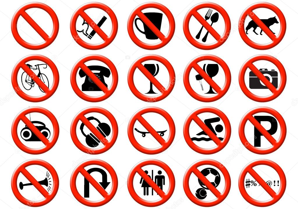 Illustration of a signs showing a list of prohibitions Stock Photo by