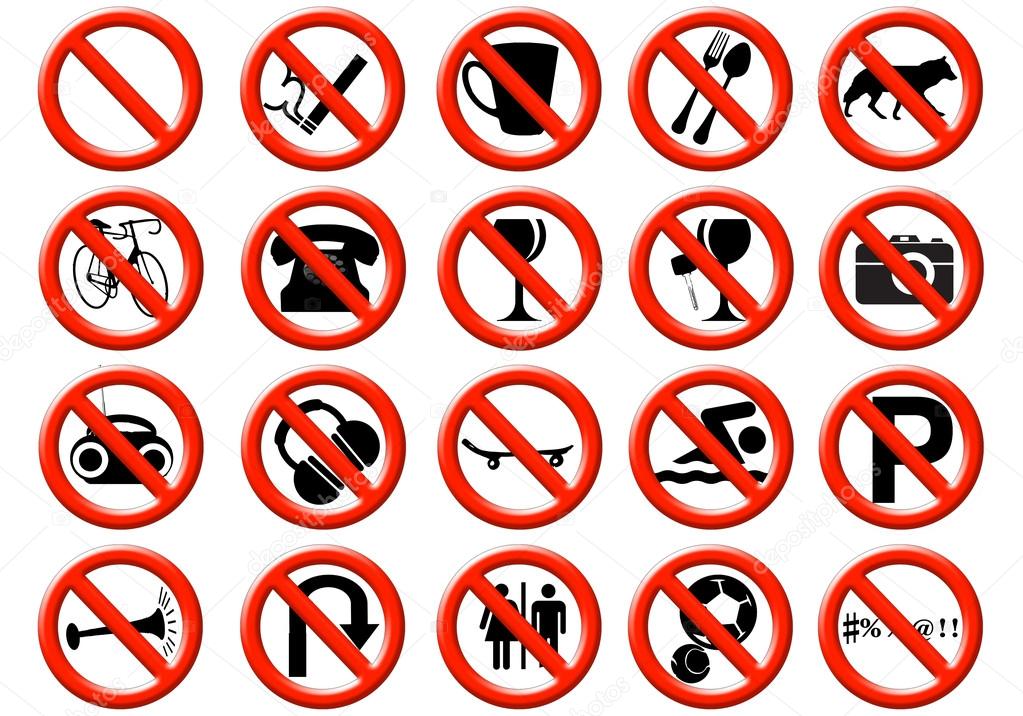 Illustration of a signs showing a list of prohibitions