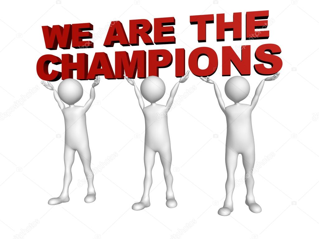 Three men join forces to lift the words We are the Champions