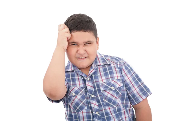 Adorável menino chateado isolado sobre fundo branco — Fotografia de Stock