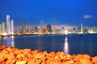 Panama City, city center skyline and Bay of Panama, Panama, Cent clipart