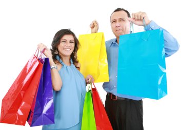 çok mutlu ve spor, alışveriş, çift, genç bir kadın