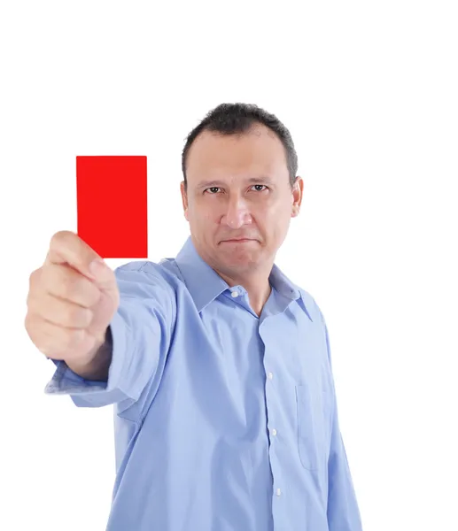 Young businessman is showing a red card — Stock Photo, Image