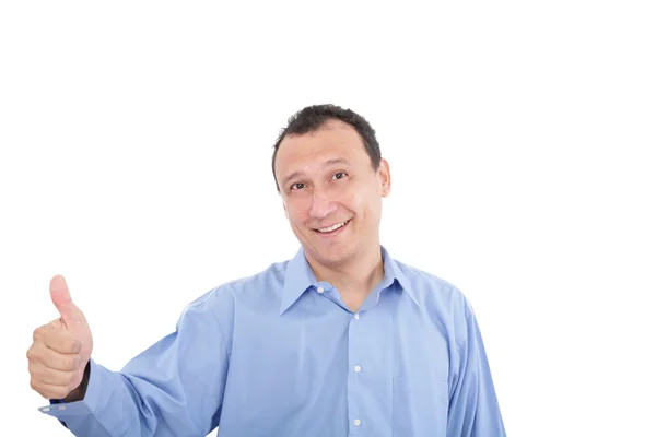 Glücklicher Mann mit erhobenem Daumen - isoliert auf weißem Hintergrund — Stockfoto