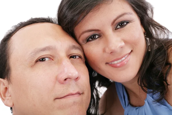 Closeup portrait of a sweet young couple smiling together — Stock Photo, Image