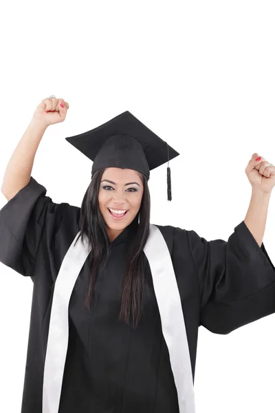 Graduation of a woman dressed in a black gown — Stock Photo, Image