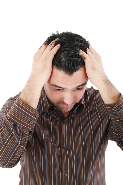 A worried man looking down thinking — Stock Photo, Image