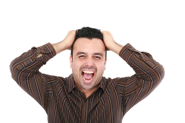 Man screaming at the camera, close up head and shoulders — Stock Photo, Image