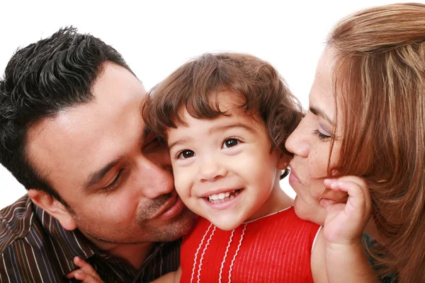 Genitori che danno un bacio alla figlia . — Foto Stock