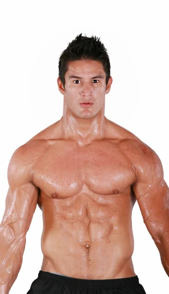 Hombre musculoso guapo aislado sobre fondo blanco — Foto de Stock