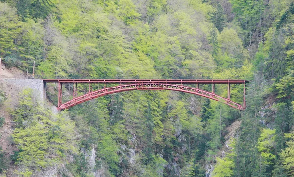 Ponte vermelha com montanha na Suíça — Fotografia de Stock