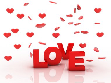 bir beyaz üzerine kırmızı kalp ile 3d harflerle aşktır