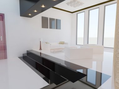 Modern oturma odası. 3D render.