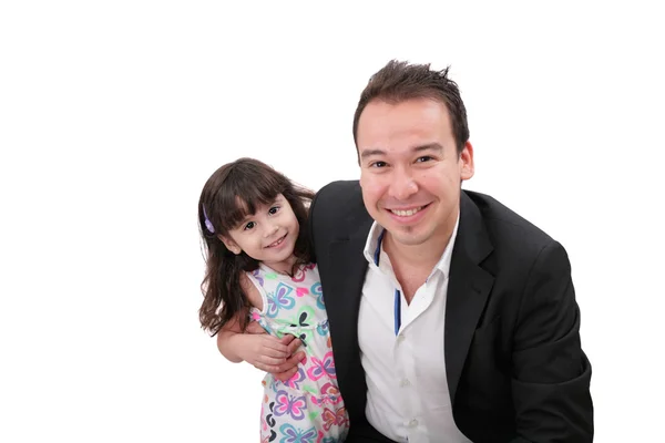 Vater und kleine Tochter. isoliert auf weißem Hintergrund. Schwerpunkt — Stockfoto