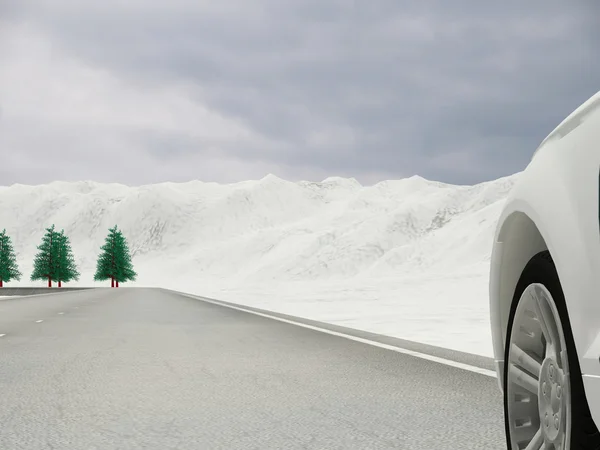 Dirigir em um lugar cheio de neve — Fotografia de Stock