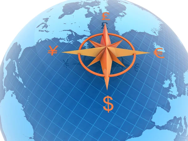 Глобус с валютными символами — стоковое фото