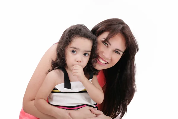 Retrato de mujer con su hijo. Aislado en el fondo blanco — Foto de Stock