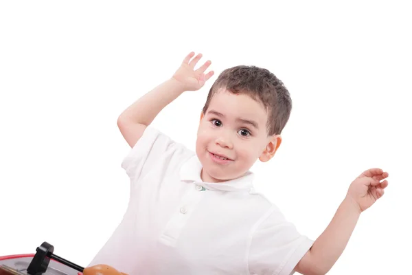 Портрет счастливого мальчика на белом фоне — стоковое фото