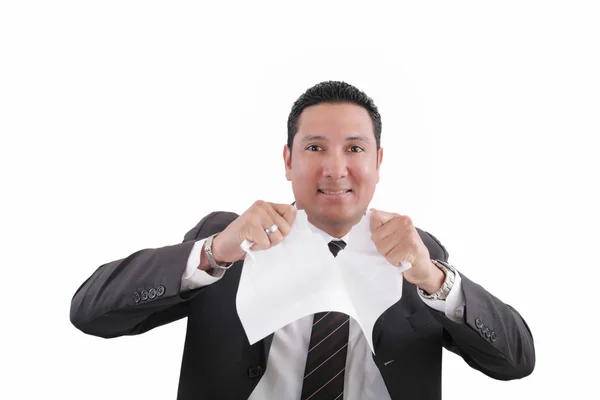 Hombre está rasgando un documento de papel — Foto de Stock