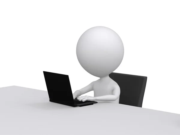 3d character Working on computer. On white background — Stock Photo, Image