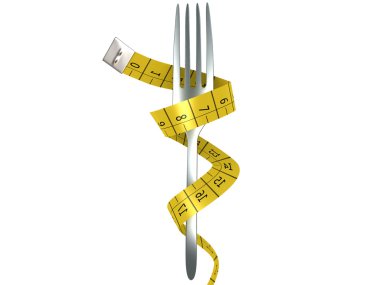 Fork with measuring tape as a symbol of disciplined dieting and clipart
