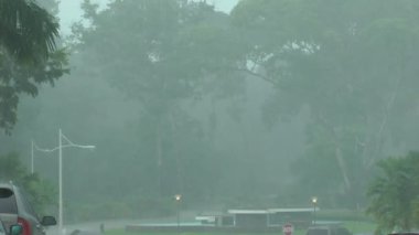 şiddetli yağmur şehir cadde üzerinde