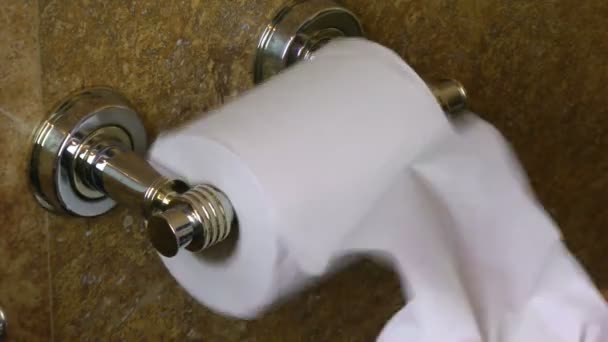 Tomar papel higiénico en el baño — Vídeos de Stock