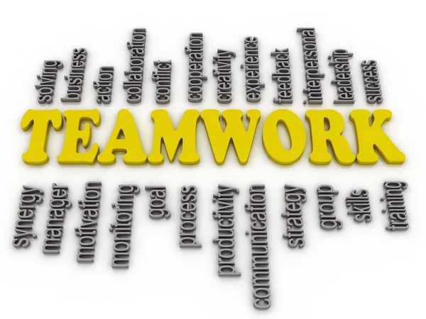 3d immagina una nuvola di parole di elementi correlati al lavoro di squadra — Foto Stock