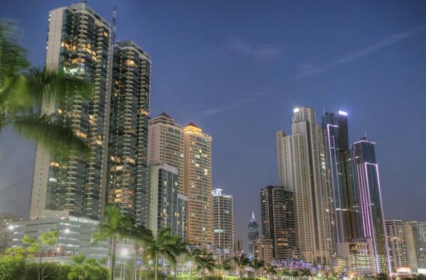 Modern buildings in Panama City with high skyscrapers in the sun