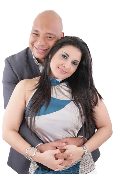 Happy mixed race couple looking at the camera Stock Photo
