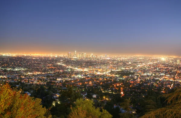 Los angeles, california panoramę w mroku — Zdjęcie stockowe