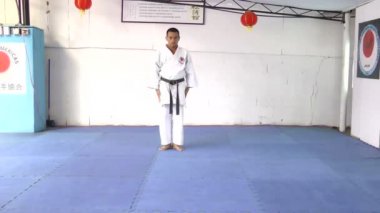 genç adam dövüş sanatları karate yapmak hazırlanıyor