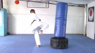 siyah kuşak karate kum torbası tekme