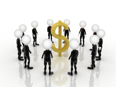 3D işadamları çalışması bize dolar işareti orta
