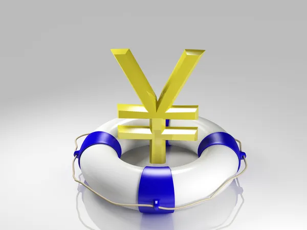 Yen sign in the lifebuoy — Stock Photo, Image