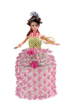 plastik kristal boncuklar yapılmış craft bebek şeklinde el havlusu