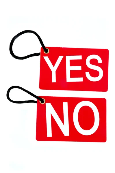 Red paper tag labeled with yes and no words — Stock Photo, Image