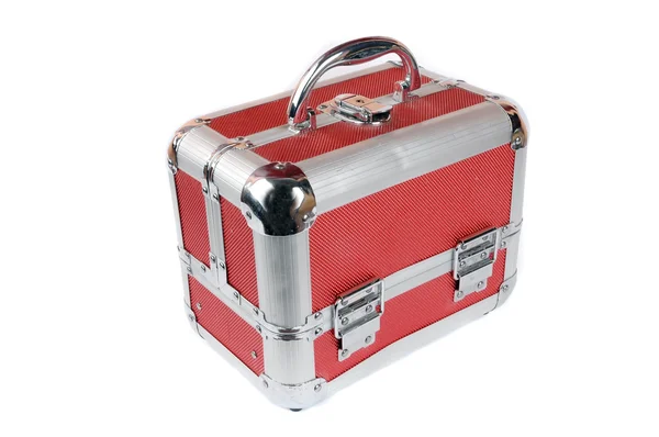 En röd metall makeup-låda — Stockfoto