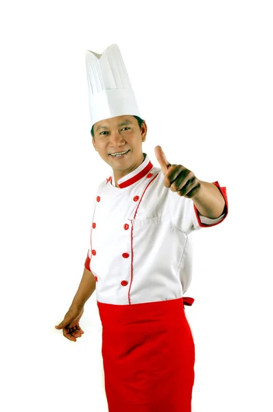 Kocken ger tummen upp skylt — Stockfoto