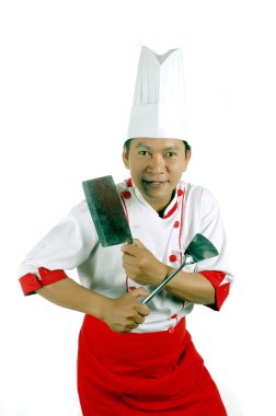 chef mutfak aletleri ve mutfak bıçağı tutan