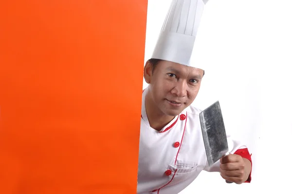 Σεφ που κρατά μαχαίρι κουζίνας — Φωτογραφία Αρχείου