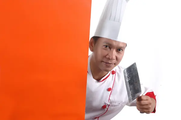 Chef sosteniendo cuchillo de cocina —  Fotos de Stock