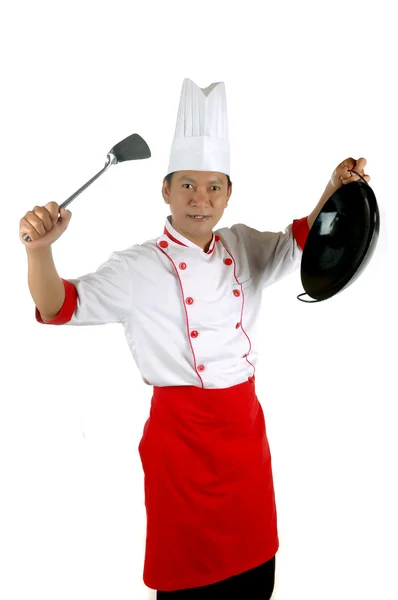 Chef-kok houden kookgerei — Stockfoto