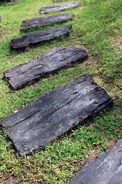 Un sentier sinueux en blocs de béton à travers l'herbe — Photo